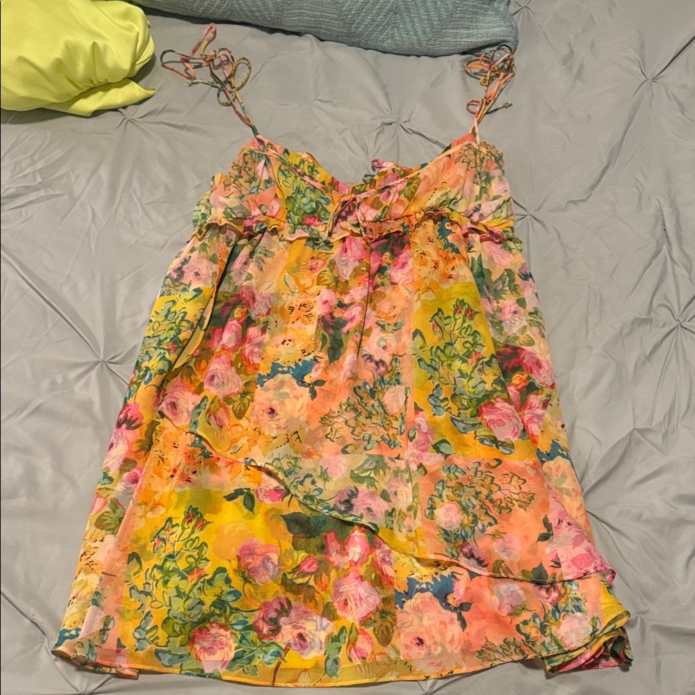 For Love And Lemons Floral Mini Dress - Yellow and Pink